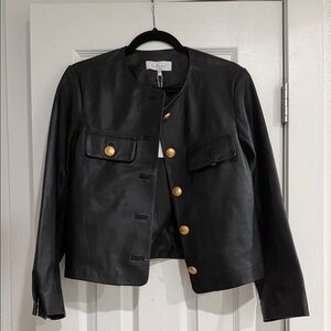 L'Academie Black Lamb Leather Jacket with Gold Buttons